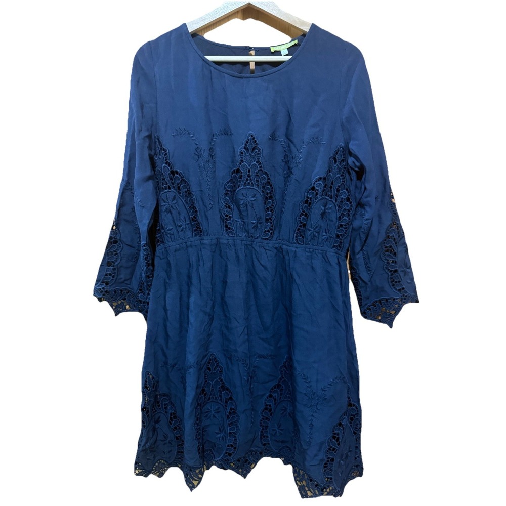 Gianni Bini Navy Embroidered‎ Lace Ruffle Cocktail Wedding Dress Size Large NWT